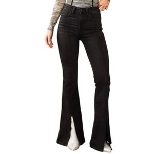 Flying Monkey High-Rise Split Flare Black Stretch Jeans